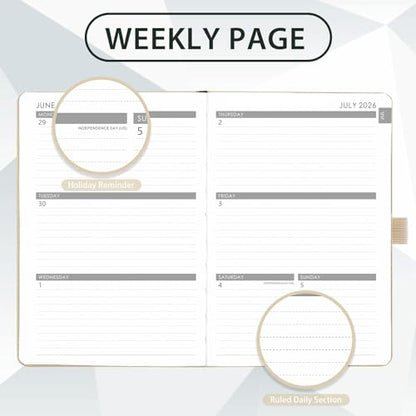 2026-2027 Planner - Academic Planner 2026-2027 Weekly Monthly Planner, July 2026 - June 2027, 5.7'' x 8.4'', Thick Paper, Leather Cover, Pen Holder, Back Pocket, Perfect Daily Organizer - Off-white - color: Off-white