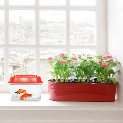 Mini Fish Tank Handheld Plastic Aquarium with Lid Clear Small Fish Bowl for Turtle and Pet Easy to Clean Portable Carry Handle 5.90 X 4.33 X 3.74 in