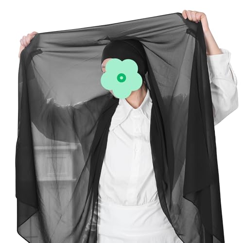 Magnetic Chiffon Hijab Scarf for Women, Quick Snap Closure Headscarf, Breathable Muslim Headwrap with Under Cap - color: Classic Onyx