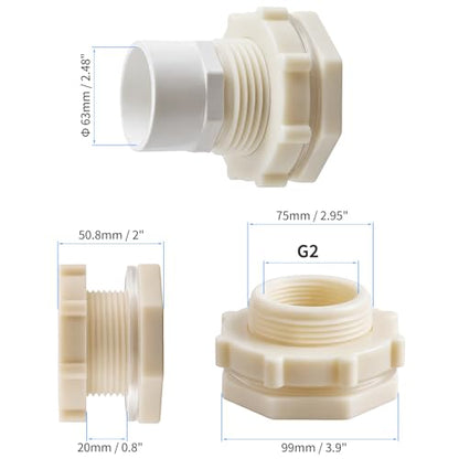 2 Inch ABS Bulkhead Fitting Water Tank Connector Adapter Fitting with Male Thread Coupling, Thru-Bulk Pipe Fitting for Rain Barrels Aquariums Ponds Industrial Plumbing - size: 1Pcs G2