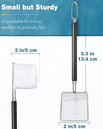Pawfly Aquarium Shrimp Net, 2 Inch Tiny Fish Tank Net with Extendable Stainless Steel Handle - color: Black Square, size: 2 Inch