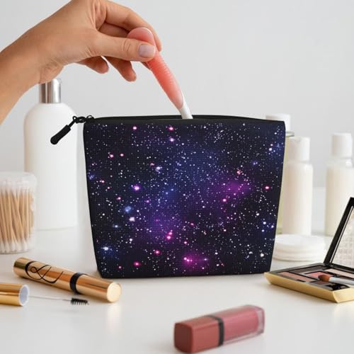 Starry Night Sky Fake Hemp Makeup Bag Travel Bags Toiletry Pouch With Zipper 9.45 X 6.7 In - color: Starry Night Sky