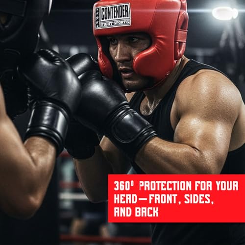 Contender Fight Sports Competition Boxing Muay Thai MMA Sparring Head Protection Headgear with Cheeks - color: Black, size: Large (New)