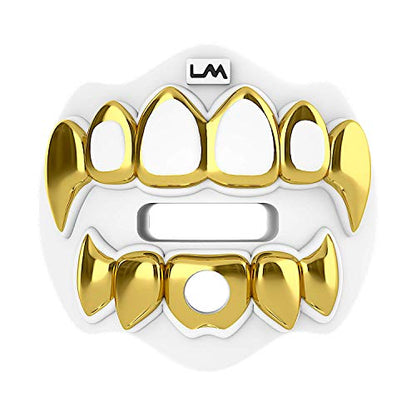 Loudmouth Football Mouth Guard - 3D Chrome Grillz Football Mouthpiece, Fits Adult & Youth, Mouth Guard Accessories (3D Grillz - Chrome White/Gold) - color: 3d Grillz - Chrome White/Gold