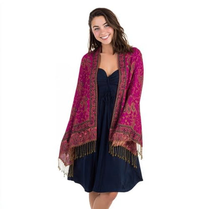 TUSHUSTY Pashmina Feel Shawls Wraps Rave Scarf for Women Soft Silky Reversible Men Scarves Hijab - color: Rose Pink