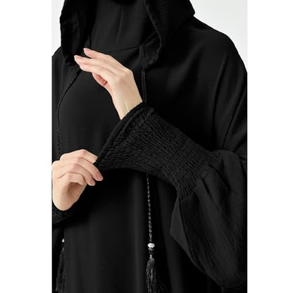 Abaya Muslim Dress Women Prayer Dress Long Sleeve Hooded Loose Maxi Dress Arabian Dubai Islamic Clothes - color: Black