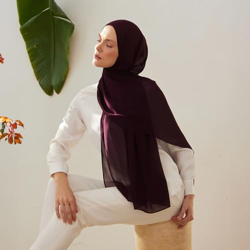 Modest Small Luxury Chiffon Hijab | Premium Lightweight, Flowy and Textured Chiffon Wrap Head Scarf for Women - color: Winter Bloom