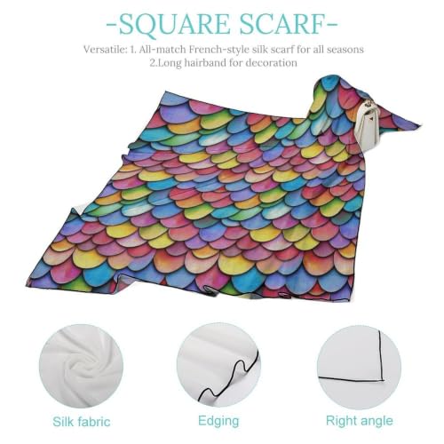 Women’s Square Scarf 27"x27", Lightweight Chiffon Satin Feel Fashion Scarf for Neck Hair Band Head Wrap Bag Accessory - color: Colorful Scales