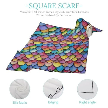 Women’s Square Scarf 27"x27", Lightweight Chiffon Satin Feel Fashion Scarf for Neck Hair Band Head Wrap Bag Accessory - color: Colorful Scales