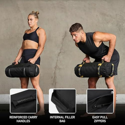Taeku Fitness Sandbag with Handles, Adjustable Weight Training Bag | 1000D Oxford Fabric, Six Handles, Three Filler Bags, Adjustable Weight, Waterproof, Home Gym & MMA - color: Black