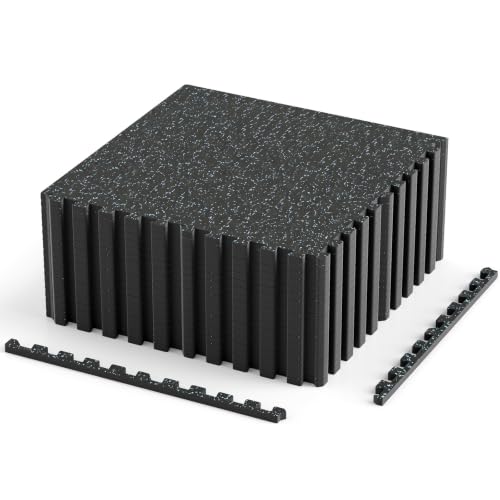 Giantex 18-Pack Interlocking Rubber Gym Floor Mats, 0.4'' Thick 24''x24'' Puzzle Tiles with Border Strips, 72 sq.ft Anti-Slip, Noise-Reducing Flooring for Home Workout Exercise (Black/Blue Speckled) - size: 0.4'' | 18 Tiles | 72 Sq Ft