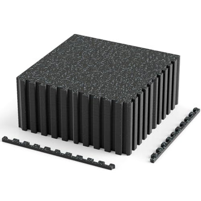 Giantex 18-Pack Interlocking Rubber Gym Floor Mats, 0.4'' Thick 24''x24'' Puzzle Tiles with Border Strips, 72 sq.ft Anti-Slip, Noise-Reducing Flooring for Home Workout Exercise (Black/Blue Speckled) - size: 0.4'' | 18 Tiles | 72 Sq Ft