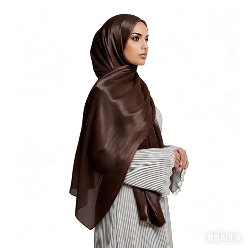 Organza Sheen Shimmer Crepe Hijab Scarf for Women Lightweight Sheer Shawl Wrap for Wedding and Evening Dresses - color: Coffee