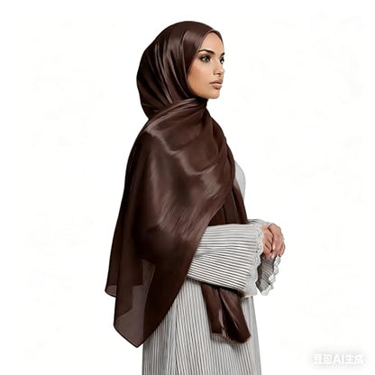 Organza Sheen Shimmer Crepe Hijab Scarf for Women Lightweight Sheer Shawl Wrap for Wedding and Evening Dresses - color: Coffee