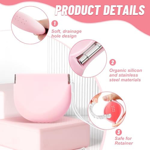 Silicone Retainer Denture Storage Case Holder, Portable Slim Dental Container Cleaning Box with Drain Holes and Leakproof for Aligners, Mouth Guards, Night Guards, Removable Dental Appliances (Pink) - color: Pink