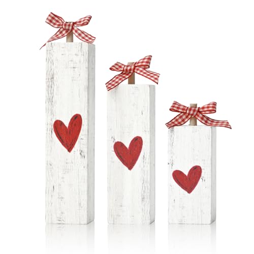 Smile Valentine's Day Wooden Block Decor, Set of 3, Heart-Themed - style: Valentine White