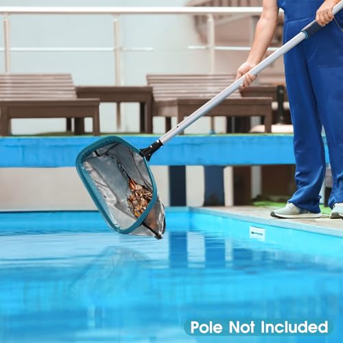17.5" Aluminum Frame Pool Skimmer Rake Net, Deep Nylon Bag (No Pole) | Fine Mesh Scoop Net, Inclined Front Lip, Aluminum Handle, Swimming Pool Leaf Nets for Cleaning Ponds & Fountains Leaves - size: Aluminum Frame Nylon Rake
