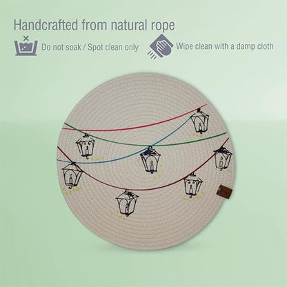 CharmLab Candle – Glow & Gather Collection Lantern-Inspired Table Decor Set (5-Piece), Table Runner & 4 Round Placemats, Elegant Dining & Hosting Essentials, Gift-Ready Home Decor