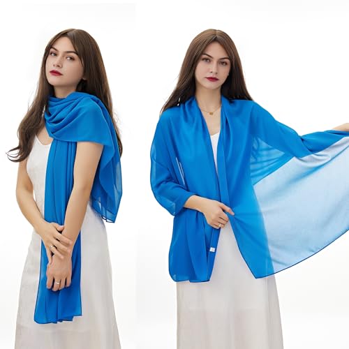 YOUR SMILE for Women Lightweight Breathable Solid Color Soft Chiffon Long Fashion Scarves Sun-proof Shawls Wrap - color: Blue