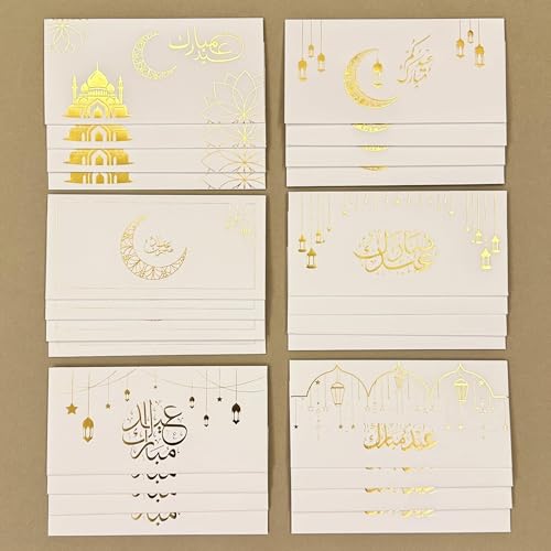 12PCS Eid Money Envelopes for Cash Gifts, Gold Foil Kraft Paper Eid Mubarak Cash Envelopes Shagun Eidi Envelopes for Ramadan Wedding Birthday Holiday Gift Giving
