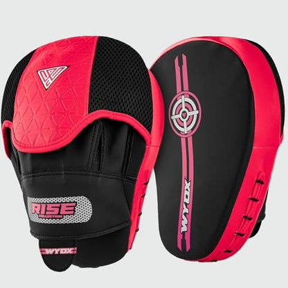 WYOX Boxing Hand Wraps Inner Gloves & Curved Focus Mitts Bundle for Men & Women Adults – 80cm Wrist Support, Gel Padding, MMA Muay Thai Kickboxing Training Gloves & Pads