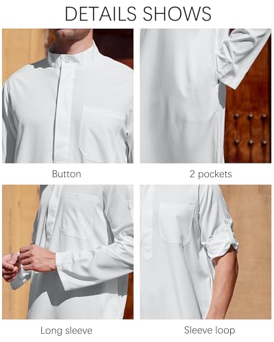 YAOHUOLE Men Islamic Caftan Thobe Big and Tall Kaftan with Pocket Mens Arab Kaftan Thobe - size: XX-Large