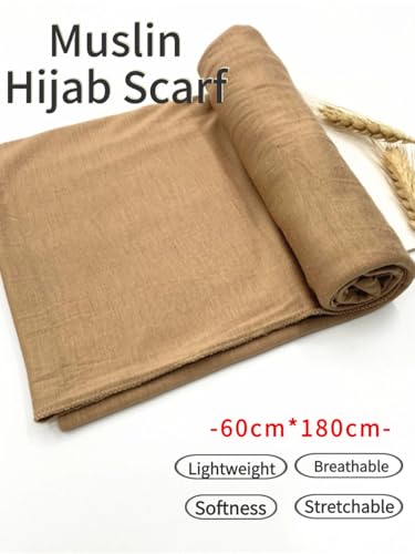 Hijab Scarf for Women Soft Muslim Hijabs Head Wrap Scarves Fashion Long Hair Shawls Stretchy Muslin Headscarf - color: Camel Hijab Scarf for Women