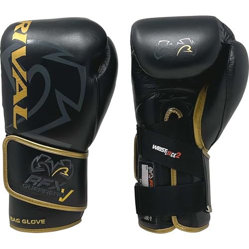 RIVAL Boxing RFX-Guerrero-V Bag Gloves, Multi-Layered Inner Foam Padding (HDEF), Premium Leather, Wrist Lock 2 System - color: Black/Gold, size: 8 oz.