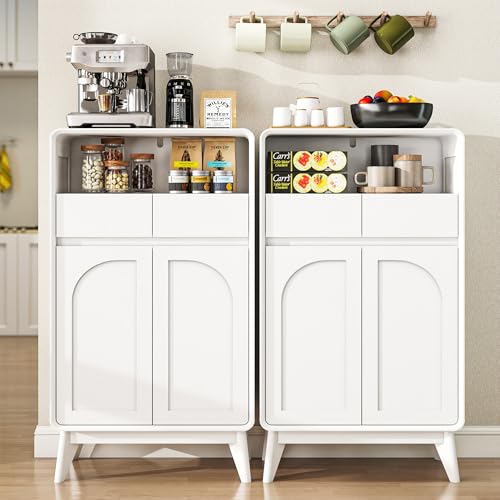 Kitchen Storage Cabinet, Buffet Cabinet with Doors and Adjustable Drawers, Modern Accent Sideboard Coffee Bar Cabinet for Living Room, Dining Room, Entryway, White - color: White