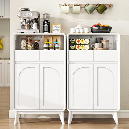 Kitchen Storage Cabinet, Buffet Cabinet with Doors and Adjustable Drawers, Modern Accent Sideboard Coffee Bar Cabinet for Living Room, Dining Room, Entryway, White - color: White