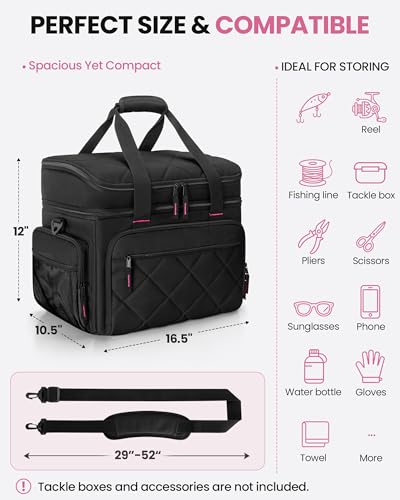 Smasrob Fishing Tackle Bag, Fish Bag (Tackle Boxes Not Included), Black | Large Lure Boxes Pocket , Extra Top Tackle Trays Pocket, for Saltwater and Freshwater - color: Black