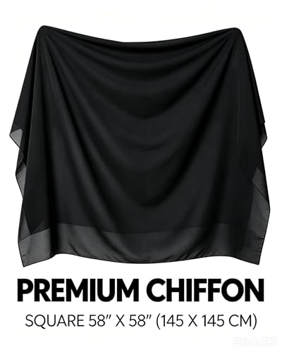 Lina & Lily Premium Chiffon Hijab Head Scarf Shawl Wrap for Muslim Women Square 58'' x 58'' - color: Black