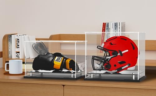 Clear Boxing Glove Display Case,Self-Assembly Acrylic Baseball Glove Display case for Full Size,Football Glove Display Case Holder Showcase.Baseball Mitt Ball Display Case with Black Base Riser Stand - size: Boxing Glove Display Case