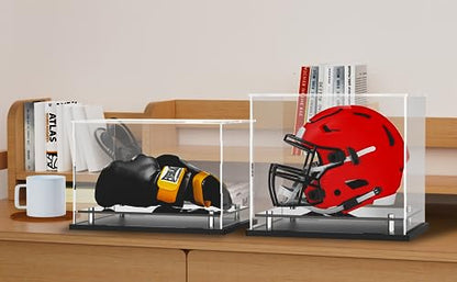 Clear Boxing Glove Display Case,Self-Assembly Acrylic Baseball Glove Display case for Full Size,Football Glove Display Case Holder Showcase.Baseball Mitt Ball Display Case with Black Base Riser Stand - size: Boxing Glove Display Case