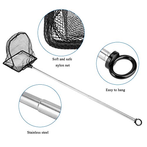 Aquarium Fish Net 10.8"x16.3" Rectangular Fish Net with 5.5"-16.3" Handle | Fine Mesh Nylon Fish Tank Accessory with Extendable Telescopic Plastic Handle - size: 4 inch