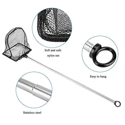 Aquarium Fish Net 10.8"x16.3" Rectangular Fish Net with 5.5"-16.3" Handle | Fine Mesh Nylon Fish Tank Accessory with Extendable Telescopic Plastic Handle - size: 4 inch