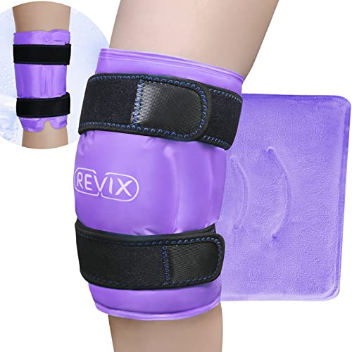 REVIX XL Knee Ice Wrap Around Entire Knee, Gel Ice Pack for Muscle Ache, Cold Pack to Reduce Discomfort and Promote Flexibility, Soft Plush Linings, Purple - size: XL, style: Purple-XL