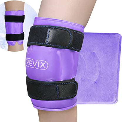 REVIX XL Knee Ice Wrap Around Entire Knee, Gel Ice Pack for Muscle Ache, Cold Pack to Reduce Discomfort and Promote Flexibility, Soft Plush Linings, Purple - size: XL, style: Purple-XL