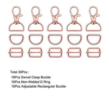 WAFJAMF Metal Snap Hook Ring Bulk 30 Pcs, Swivel Clasp Buckle and Non-Welded D Ring 10 Pcs, Adjustable Rectangular Buckle (1' Inside Width Rose Gold) - color: Rosegold, size: 1” Inside Width