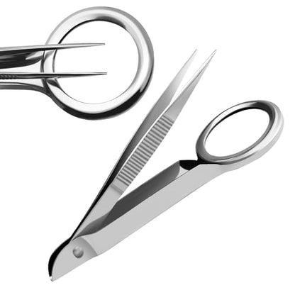 Splinter Forceps - Fine Point - Tweezers Stainless Steel Straight & Curved (Set of 8 Pcs W Magnifying Glass) - size: Set of 8 Pcs W Magnifying Glass