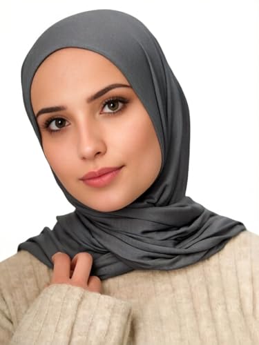 Harewom Polyester Hijab Lightweight Solid Head Wrap Scarf for Women Daily - color: Dark Grey