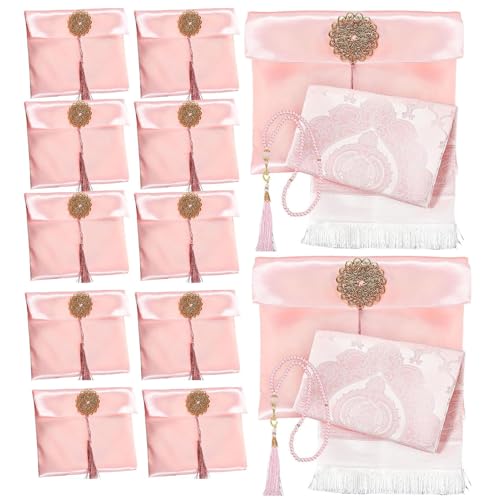 10 Pack Muslim Prayer Rug with Tasbih and Portable Bag Muslim Gift for Women Men Prayers Carpet Mat Mubarak Islamic Gifts Set
