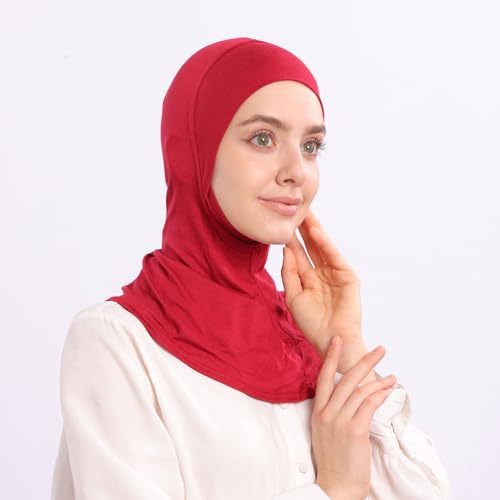 Modal Jersey Muslim Amira Instant Hijab Scarf for Women Jersey Hijab Undercaps - color: Black+red