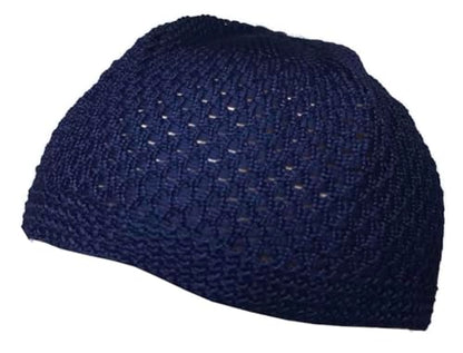 Set 2 Pieces Muslim Skull Cap Beanie AMN-341 Islam Prayer Crochet Takke Kufi Hat Eid Ramadan Gift - color: Brown & Dark Blue, size: Small