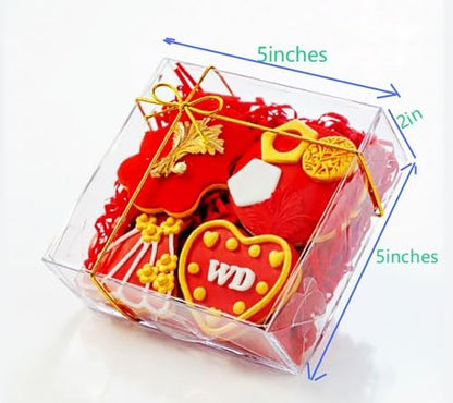 RomanticBaking 15PCS 5x5x2 Inches Full Clear Chocolate Covered Strawberries Boxes Cookies Boxes Mini Bundt Cake Pie Cinnamon Roll Treat Boxes Chocolate Truffle Box Party Wedding Favor - size: 5"X5X2"
