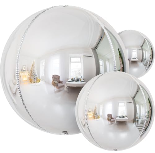 Silver Foil Balloons, 14 Pcs 22/18/10 Inch, 4D Round Mylar - style: Sliver