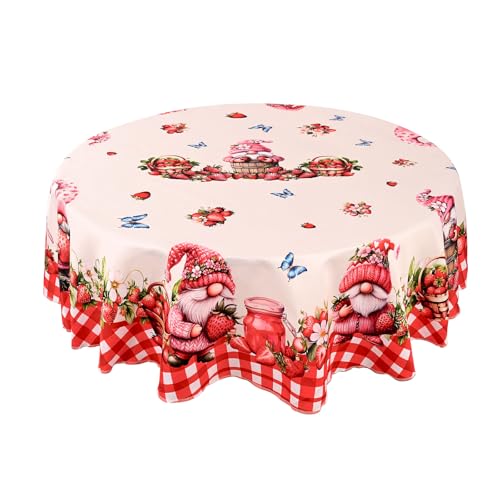Strawberry Tablecloth Washable Round Table Cover for Kitchen Dining Decoration 60 Inch - color: Strawberry