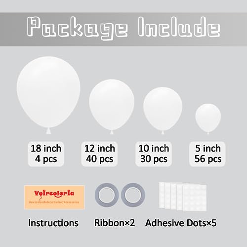 Voircoloria 130pcs White Party Balloons Garland Arch Kit, 18 12 10 5 Inch - color: 03 White, size: 5/10/12/18 inch - 130pcs