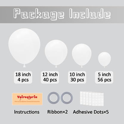 Voircoloria 130pcs White Party Balloons Garland Arch Kit, 18 12 10 5 Inch - color: 03 White, size: 5/10/12/18 inch - 130pcs