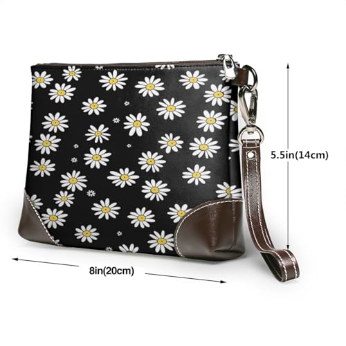 Leather Clutch Purse for Women, Large Capacity Wristlet Wallet with Removable Strap, Zip Handbag - color: Chrysanthemum